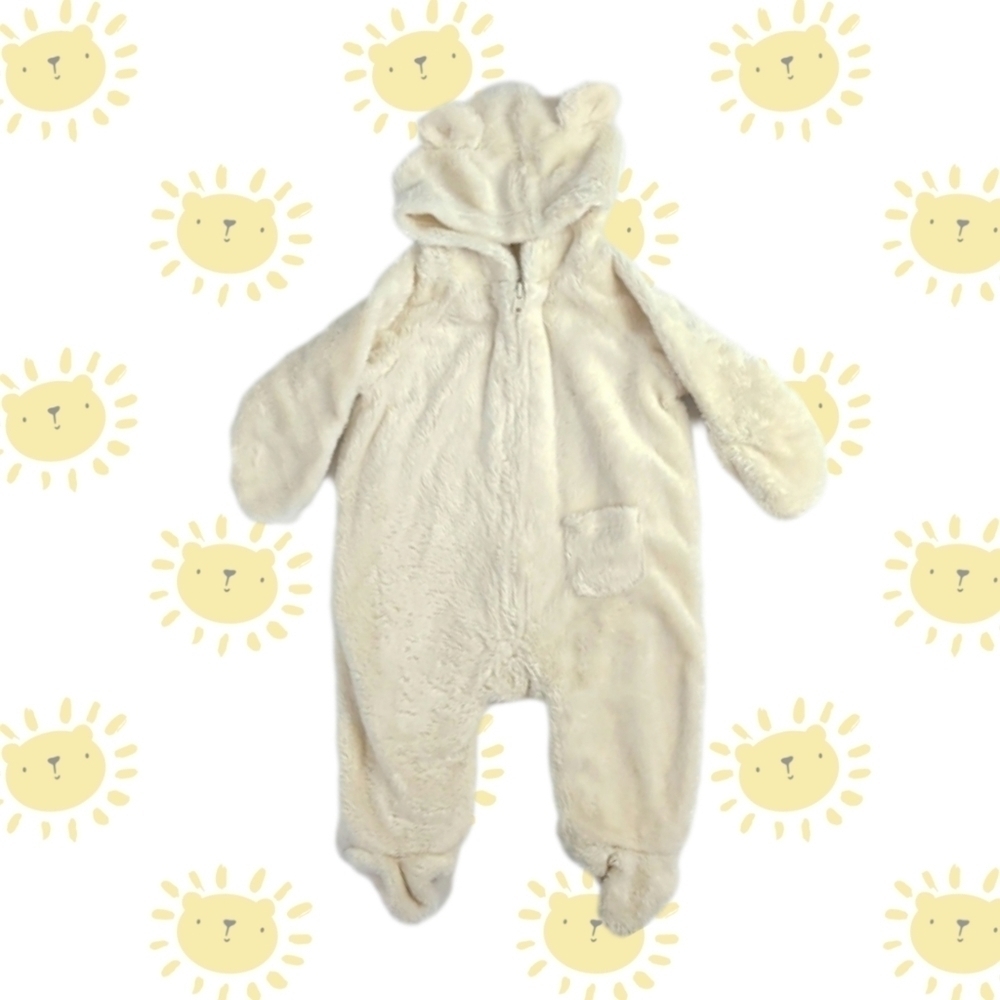 Vintage 0-3 Months Baby Fuzzy Footies Pajamas Super Soft Hooded Bear PJs Newborn